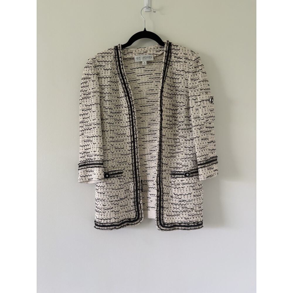 St. John Collection Size 4 Black White Tweed Knit Blazer Jacket Boucle - Picture 3 of 12